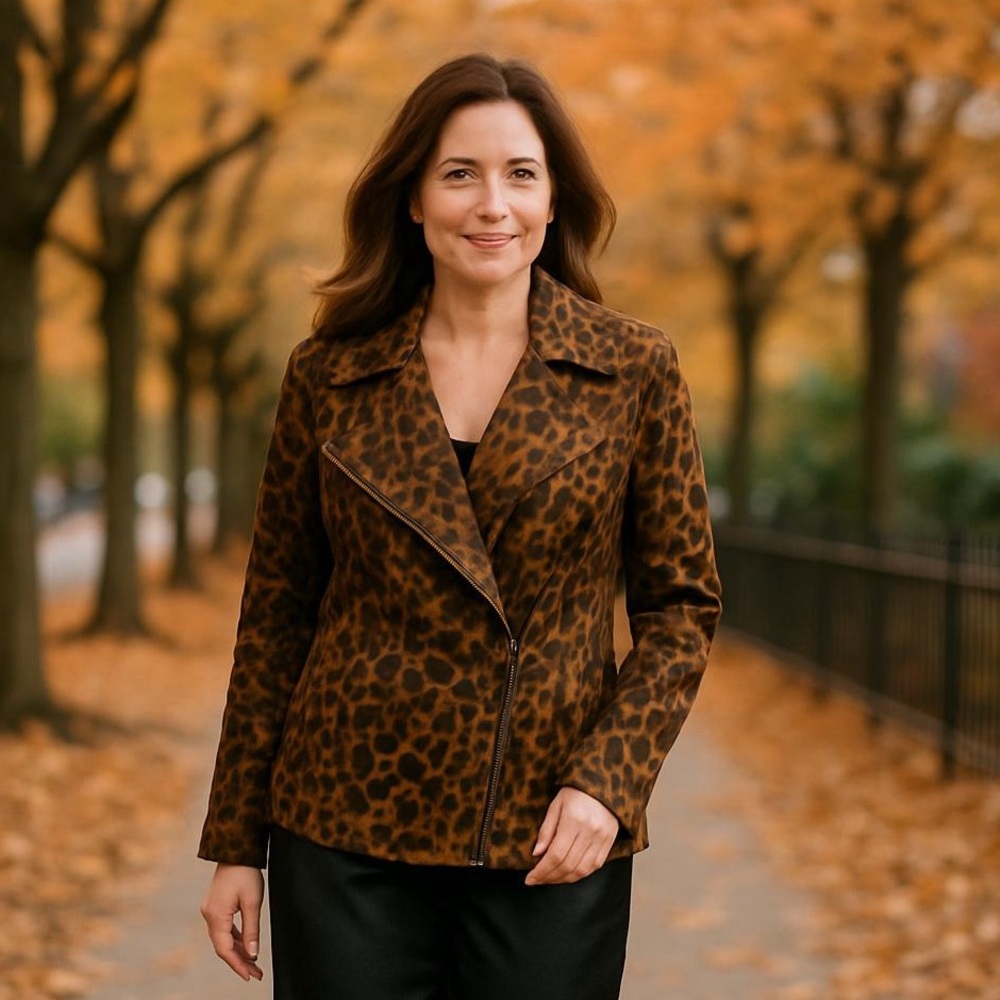 ODDY Leopard-Print XXL Brown Asymmetrical Zip Jacket